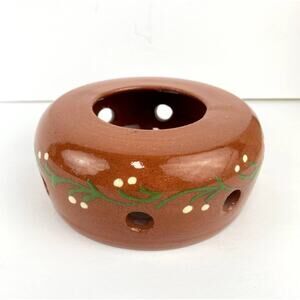 Handturned Glazed Redware Votive Candle Holder Signed
